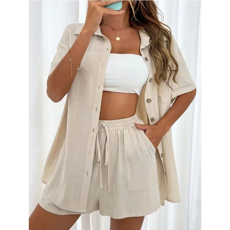 Solid Color Casual Loose Short Pants Sets For Women - MERGE.DAY.1.FREESTYLE