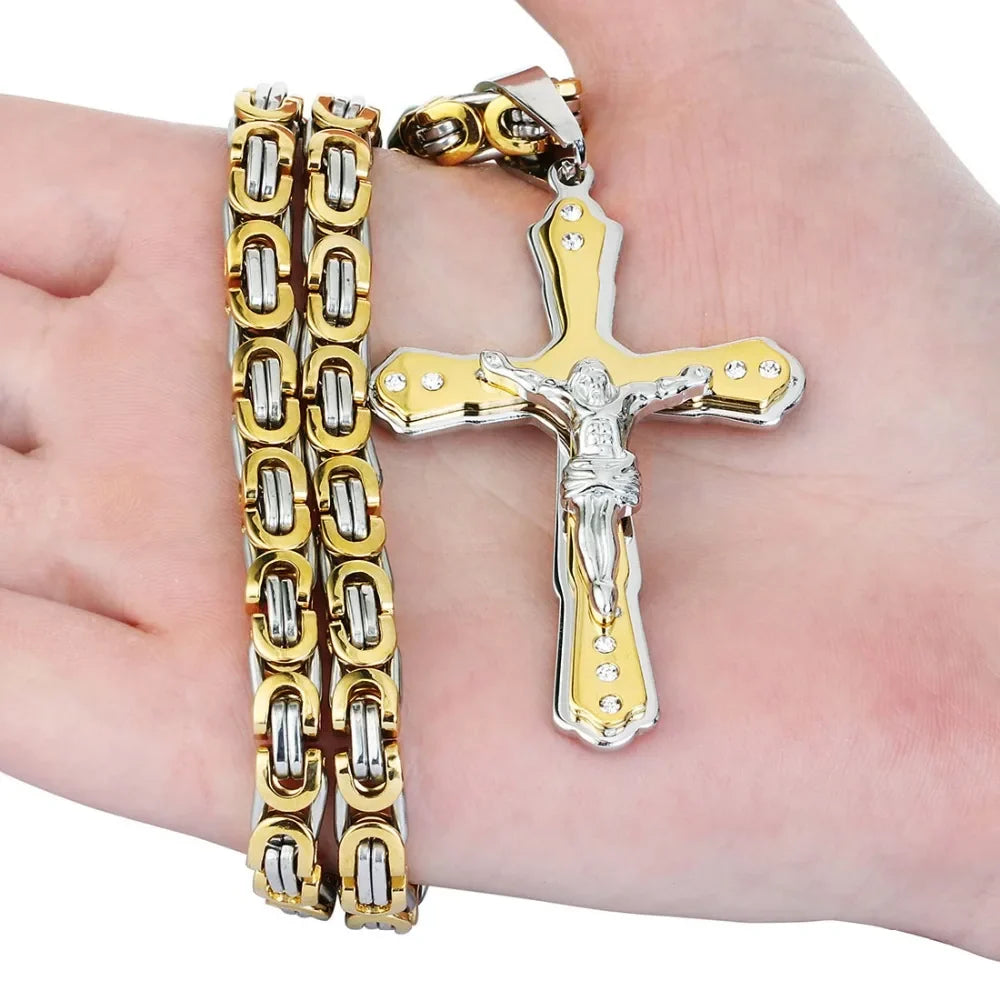 Crystal Jesus Christ Holy Crucifix Cross Pendant Necklace - MERGE.DAY.1.FREESTYLE