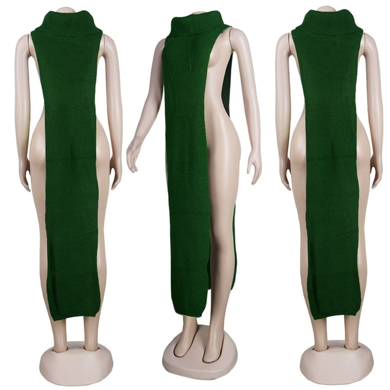 Knitted Side Split Sweater Dress Sleeveless Spring Clothes for Women Y2k Outfits Long Maxi Dresses - MERGE.DAY.1.FREESTYLE