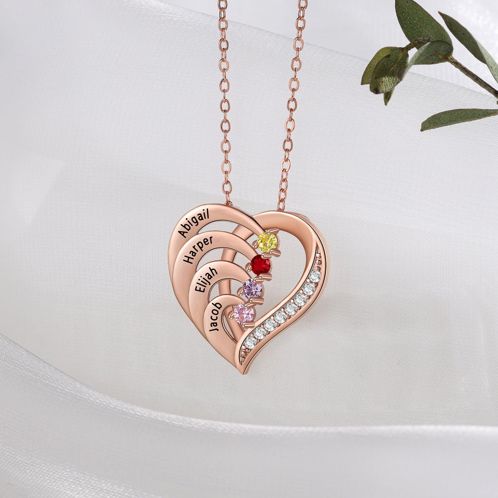 Family Name Heart Necklaces for Women Birthstone Engraving Necklace - MERGE.DAY.1.FREESTYLE