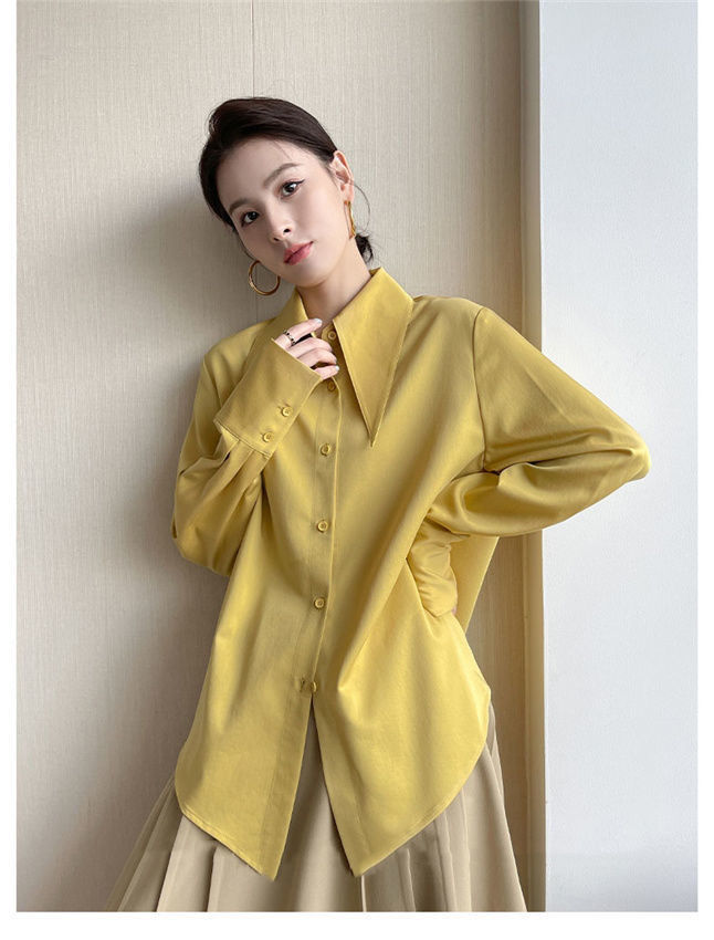Big Pointed Collar White Blouses For Women Vintage Loose Long Sleeve Shirt - MERGE.DAY.1.FREESTYLE