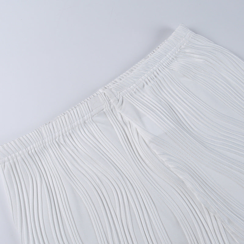 White Deep V-neck Halter Bandage 2 Pieces Sets Sleeveless Backless Suits Outfits with Shorts - MERGE.DAY.1.FREESTYLE