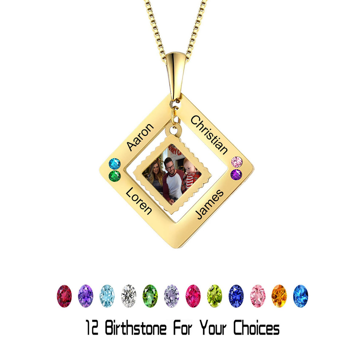 customized photos with birthstone Colorful 12 Birthstone Pendant Necklaces - MERGE.DAY.1.FREESTYLE