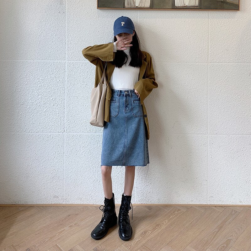 Spring Summer High Waist Denim Skirts Women Casual A-line Zipper Jeans - MERGE.DAY.1.FREESTYLE
