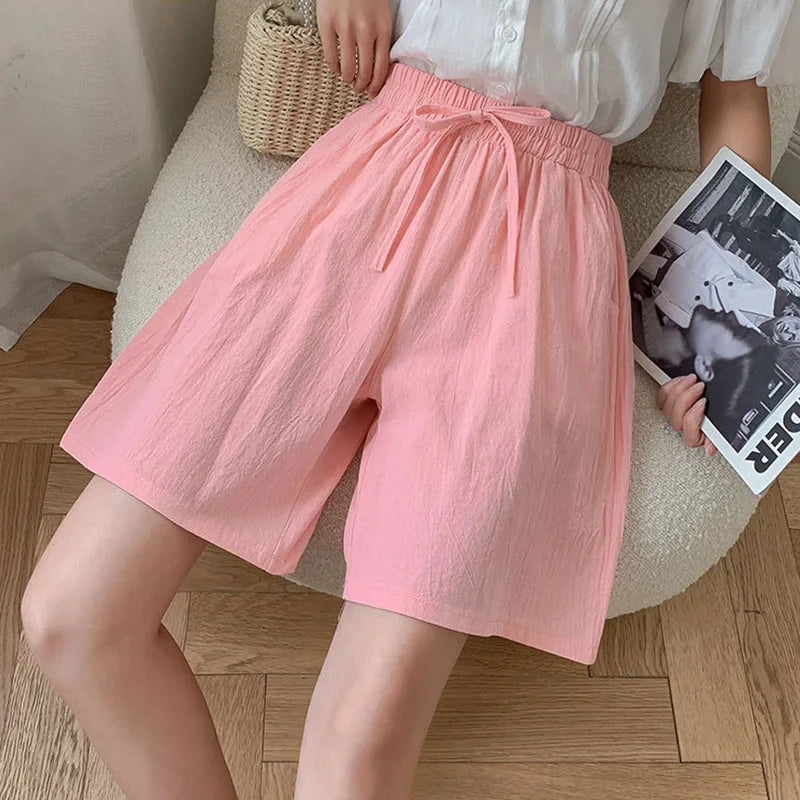 Summer Cotton Linen Loose Women's Shorts Casual Straight Short Pants Harajuku - MERGE.DAY.1.FREESTYLE