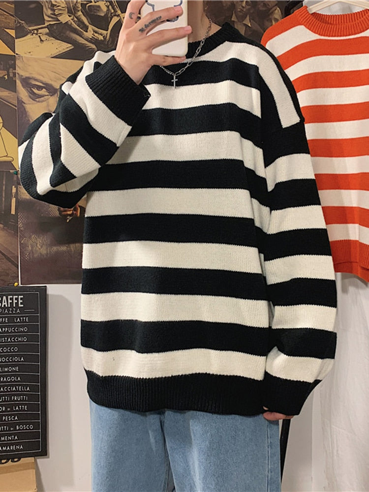 Autumn Winter Knitted Striped Sweater Casual Oversized Pullovers Sweaters - MERGE.DAY.1.FREESTYLE