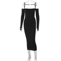 ibbed Solid Slash Neck Slip Long Sleeves Bodycon Mini Dress Streetwear Y2K - MERGE.DAY.1.FREESTYLE