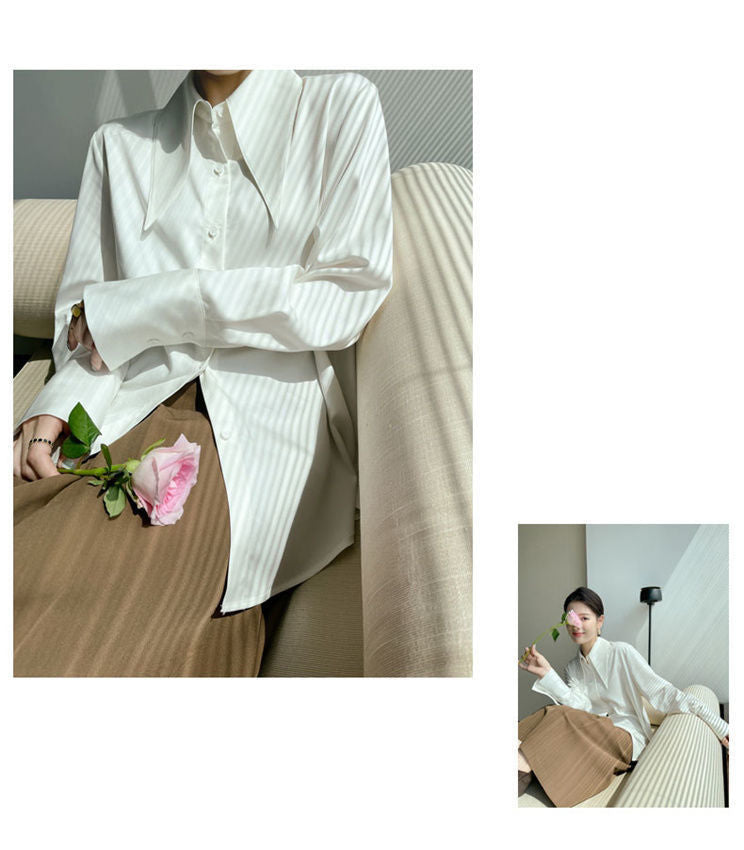 Big Pointed Collar White Blouses For Women Vintage Loose Long Sleeve Shirt - MERGE.DAY.1.FREESTYLE