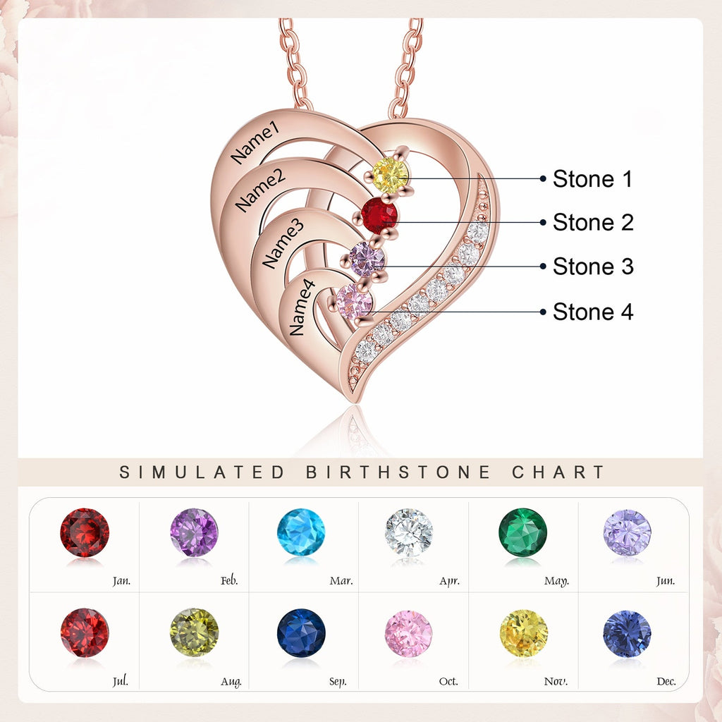 Family Name Heart Necklaces for Women Birthstone Engraving Necklace - MERGE.DAY.1.FREESTYLE