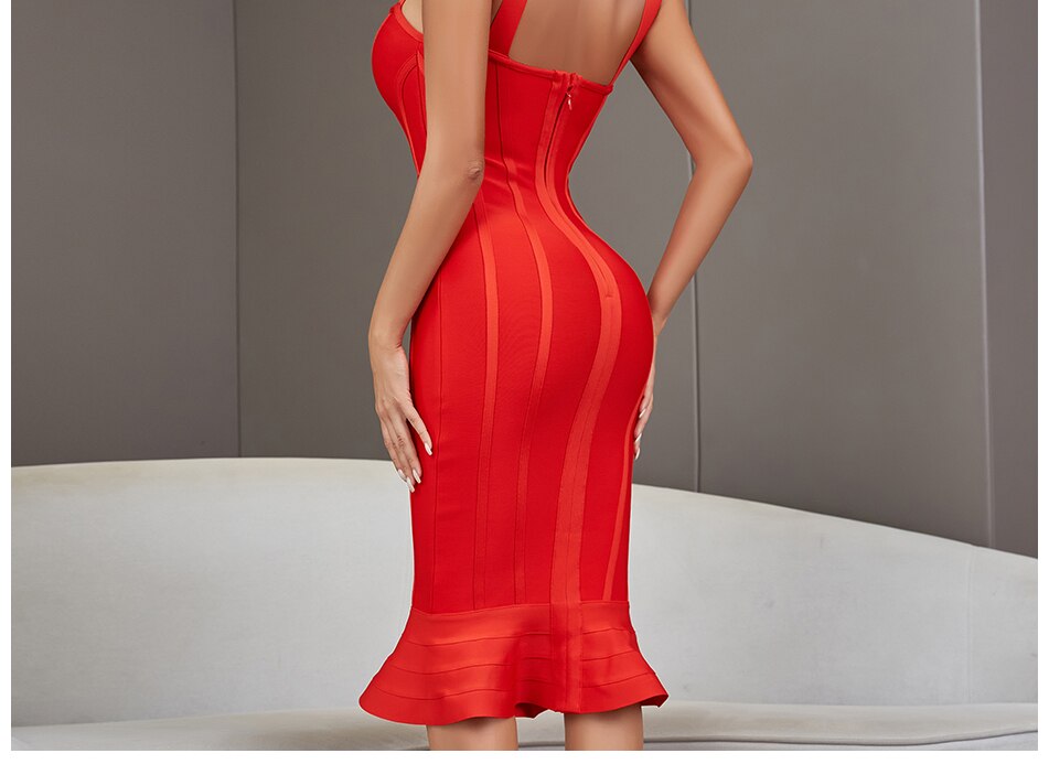 Bandage Dress Spaghetti Strap Red Dress Bodycon Mermaid Sleeveless Dresses - MERGE.DAY.1.FREESTYLE