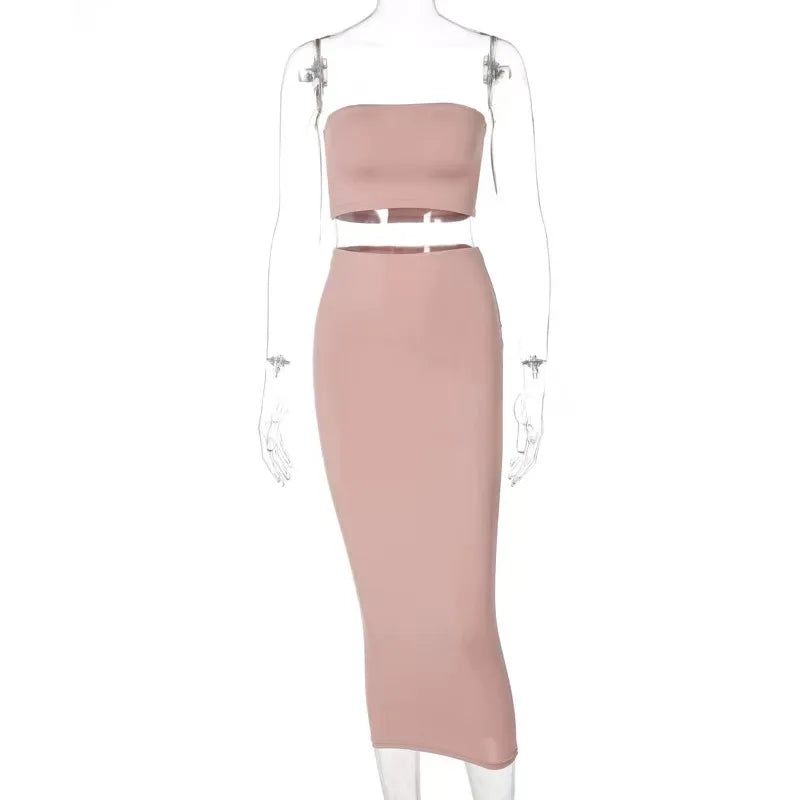 Long Skirt Sets Strapless Tube Top Bodycon Two Piece Outfit Summer Clothing - MERGE.DAY.1.FREESTYLE