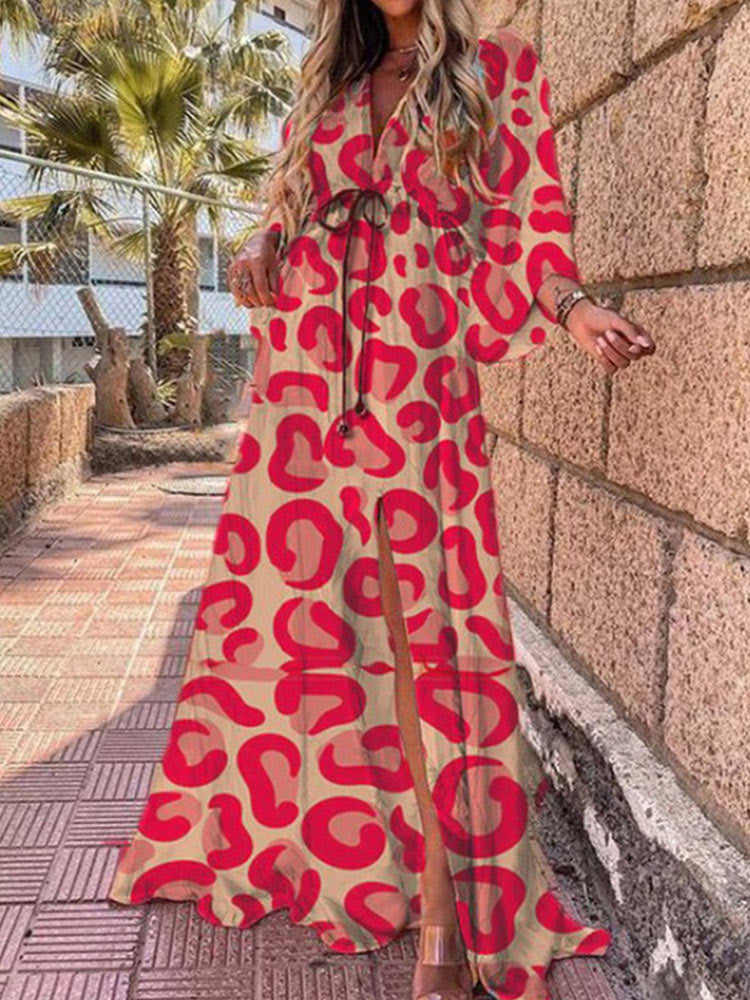 Vestido largo tipo túnica para mujer, estampado floral, estilo bohemio, sexy, para playa y cubrir bikini en verano