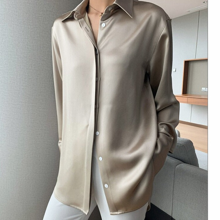 Loose Single-breasted Female Satin Shirts Tops Spring Summer Blusas - MERGE.DAY.1.FREESTYLE