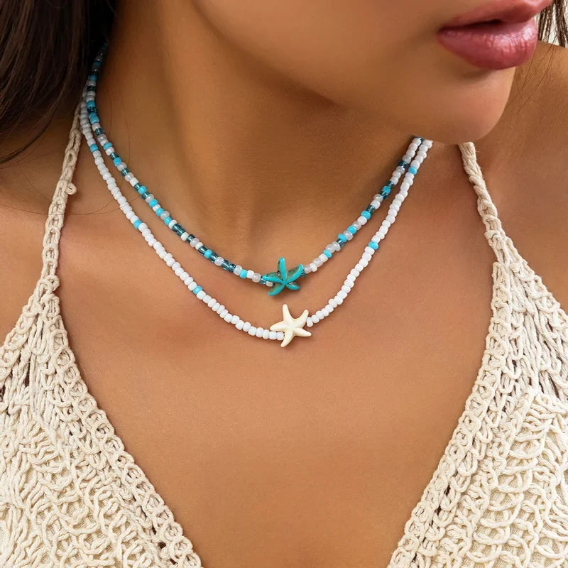 Bohemian multi-layered shell and rice bead necklace - MERGE.DAY.1.FREESTYLE