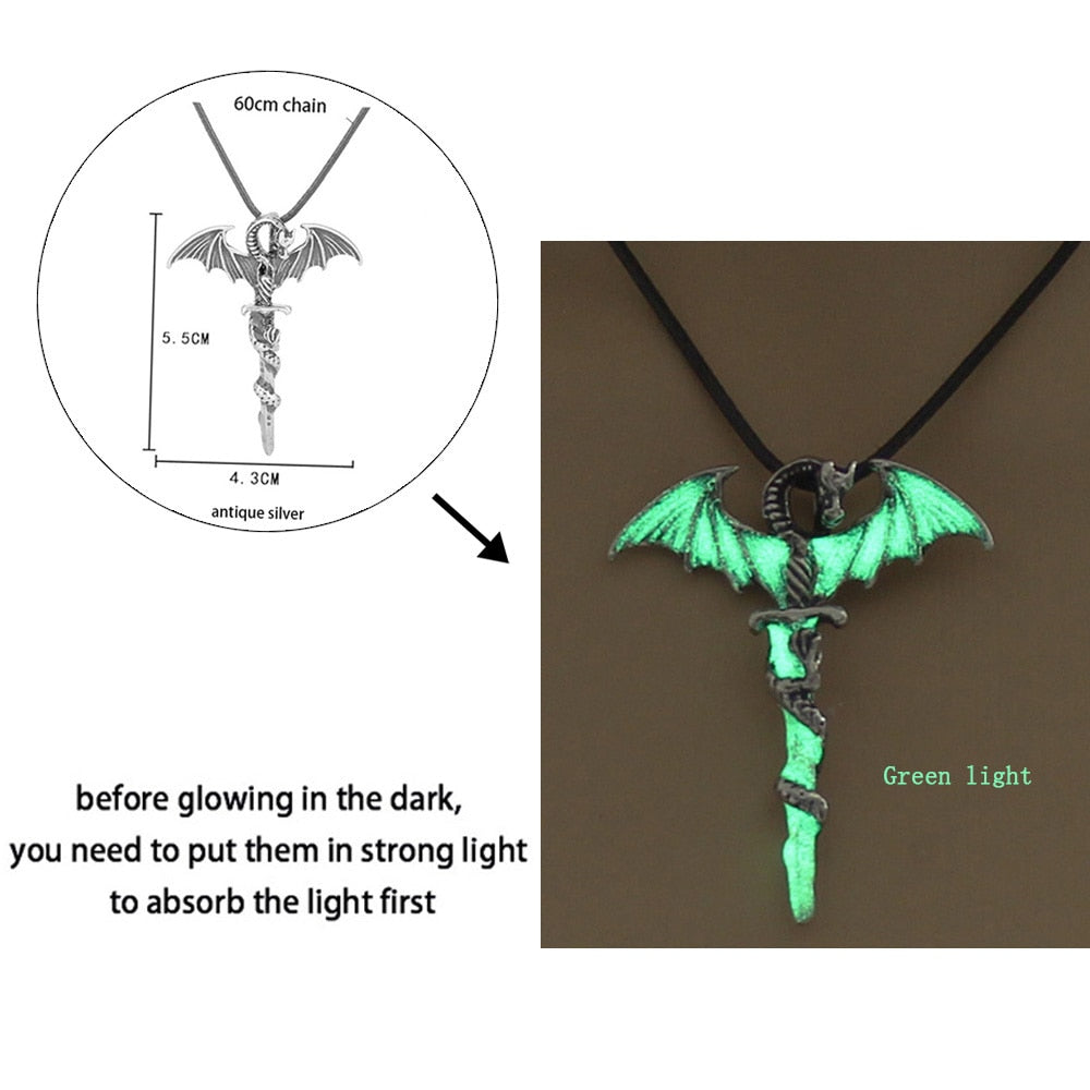 Luminous Dragon Necklace Glowing Night Fluorescence Silver Plated Glow In The Dark Necklace - MERGE.DAY.1.FREESTYLE