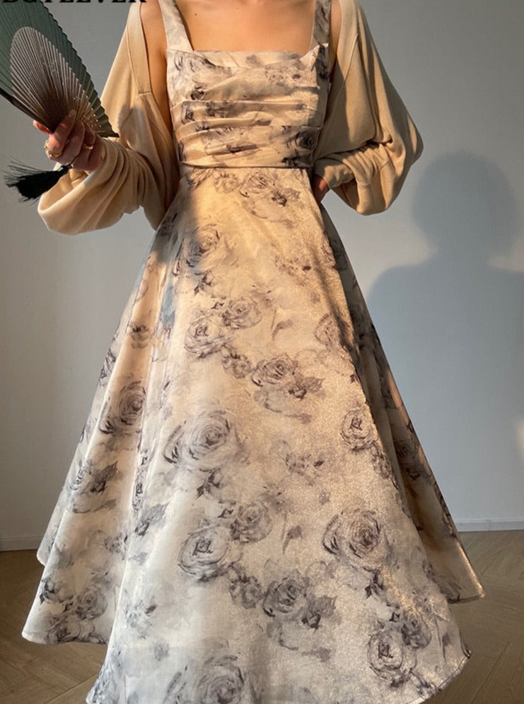 Summer Sleeveless Women Printed Dress Elegant Slim Waist Spaghetti Strap Female - MERGE.DAY.1.FREESTYLE