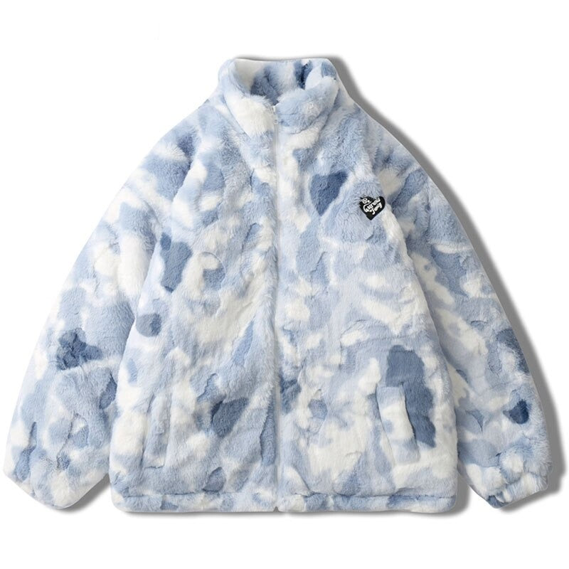 Parkas Winter Jacket Streetwear Tie Dye Fuzzy Fluffy Thicken Warm Padded Coats - MERGE.DAY.1.FREESTYLE