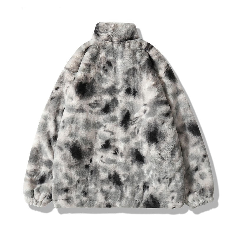 Hip Hop Jacket Streetwear Tie Dye Heart Fuzzy Jackets Warm Coats - MERGE.DAY.1.FREESTYLE