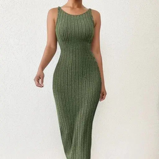 Summer Solid Backless Tank mid-length knitted sleeveless dress - MERGE.DAY.1.FREESTYLE