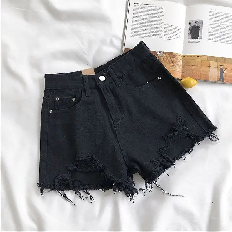 Pocket Tassel Perforated Denim Shorts Female - MERGE.DAY.1.FREESTYLE