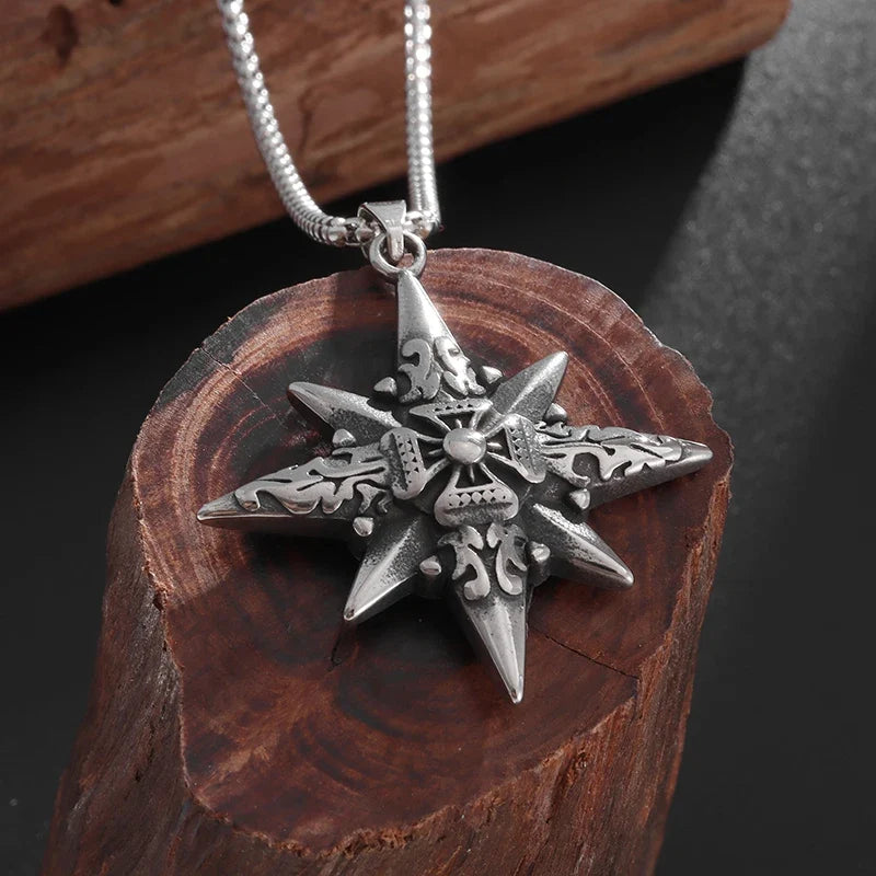 Retro Eight-Pointed Star Cross Cross Medal Pendant Nautical Compass Necklace - MERGE.DAY.1.FREESTYLE