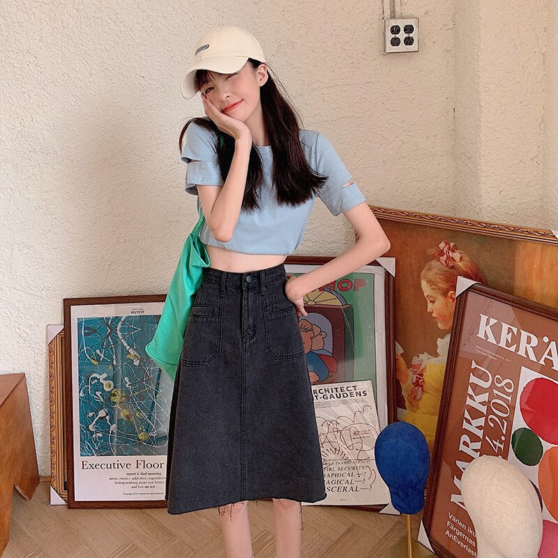 Spring Summer High Waist Denim Skirts Women Casual A-line Zipper Jeans - MERGE.DAY.1.FREESTYLE