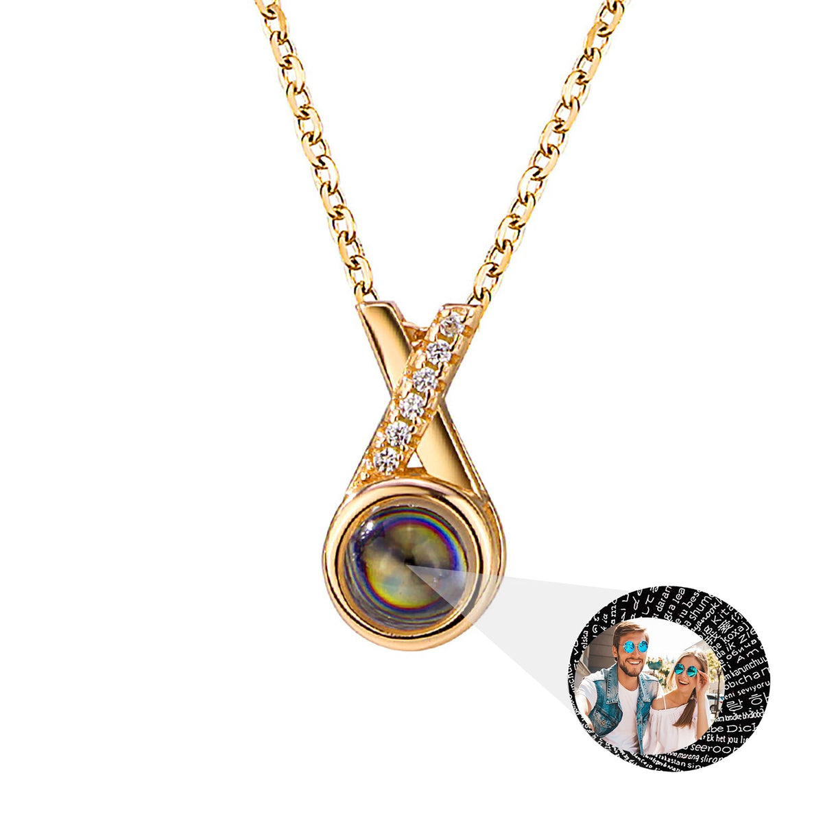 X-letter Projection Necklace With Customizable PhotosSilver 925 Necklace - MERGE.DAY.1.FREESTYLE