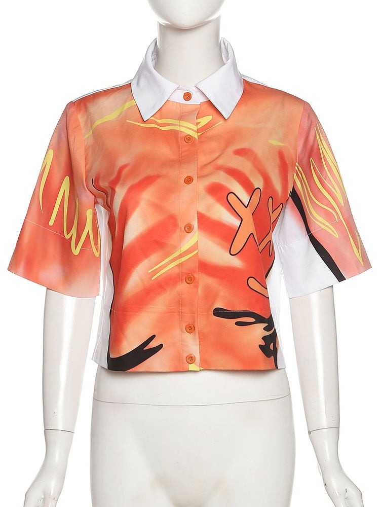 Fashion Casual Print Shirt Women Summer New 2022 Short Sleeve T Shirt Female Streetwear - MERGE.DAY.1.FREESTYLE