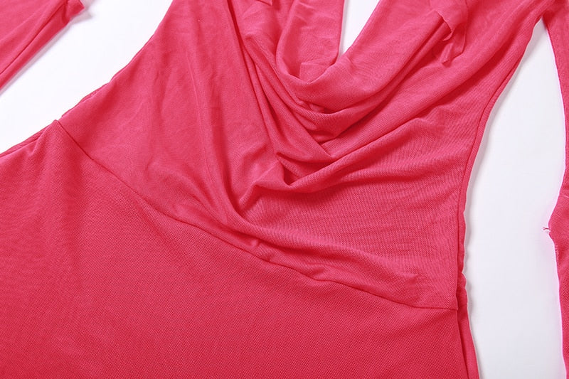 Halter Long Sleeves Irregular Draped Mini Dress - MERGE.DAY.1.FREESTYLE