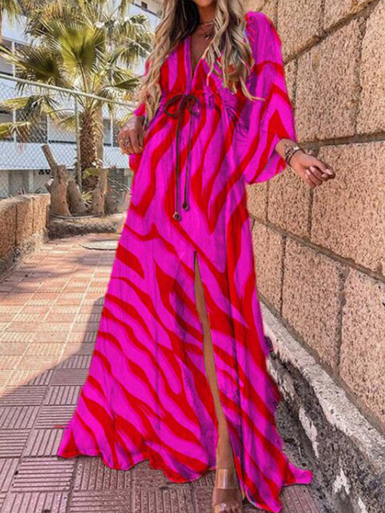 Vestido largo tipo túnica para mujer, estampado floral, estilo bohemio, sexy, para playa y cubrir bikini en verano