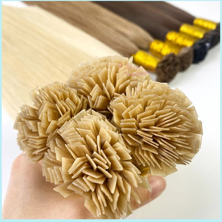 MESXN High Quality Flat Tip Hair Extensions 100% Really Human Fusion Hair Extensions Brown Blonde Color Thickening Of Roots - MERGE.DAY.1.FREESTYLE