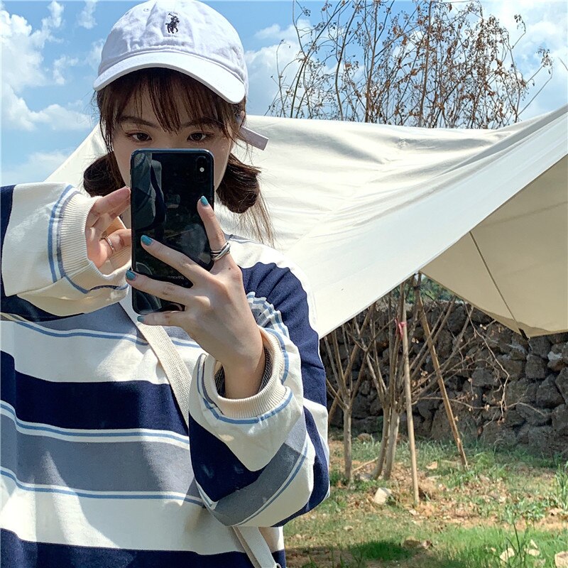 Striped POLO Shirt Men Women Casual Loose Couple BF Lapel Sweatshirts - MERGE.DAY.1.FREESTYLE