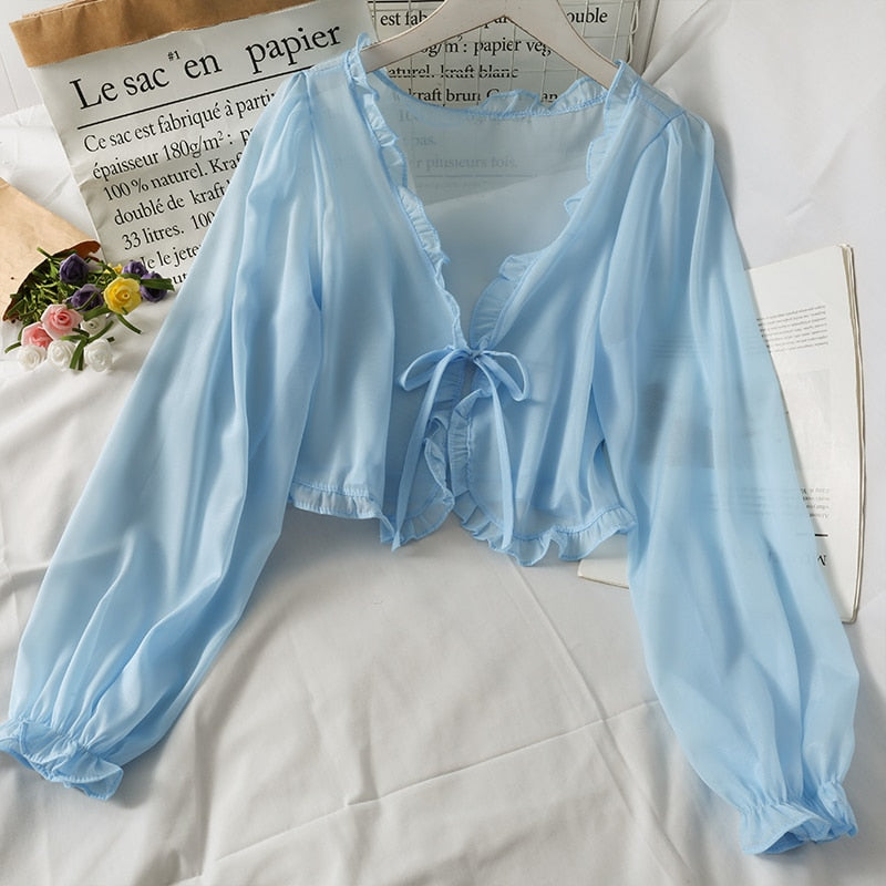 Thin Coat Casual Lace Bow Summer Sun Protection Female Cardigan Shirt Clothing Tops - MERGE.DAY.1.FREESTYLE