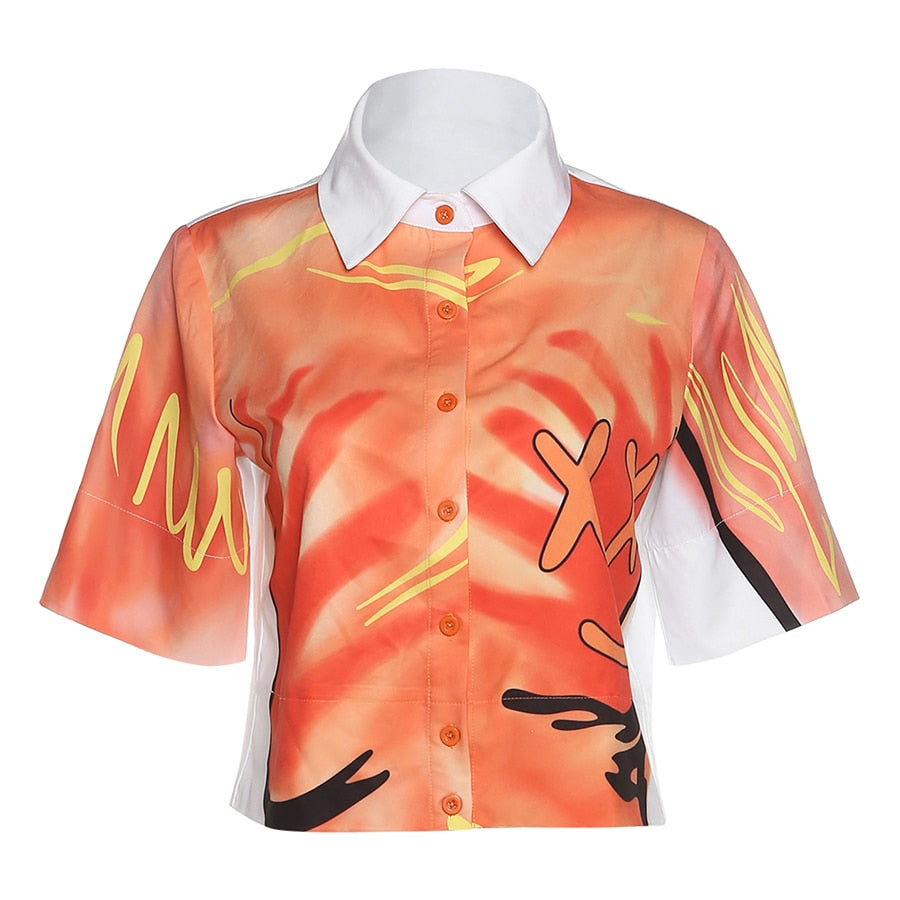 Fashion Casual Print Shirt Women Summer New 2022 Short Sleeve T Shirt Female Streetwear - MERGE.DAY.1.FREESTYLE