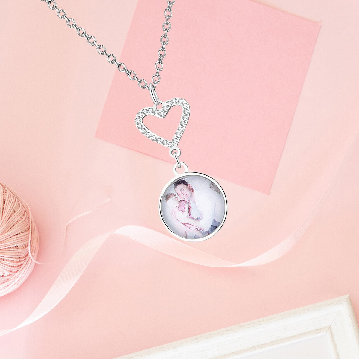 Customizable Photo Romantic Simple Small Heart-shaped Necklaces Exquisite Silver Color Clavicle Chain Women's Wedding Jewelry - MERGE.DAY.1.FREESTYLE