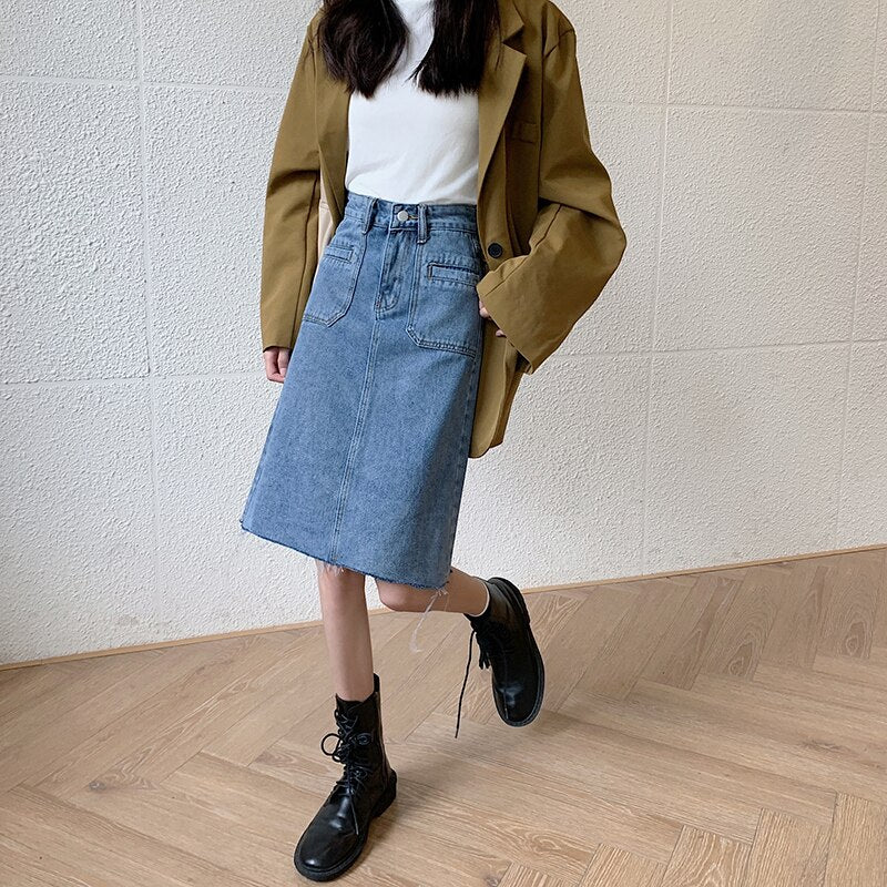 Spring Summer High Waist Denim Skirts Women Casual A-line Zipper Jeans - MERGE.DAY.1.FREESTYLE