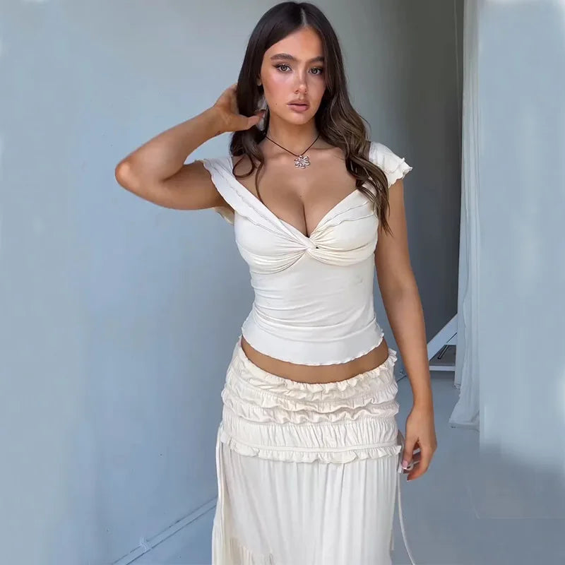 2 Piece Set Women Vacation Ruffle Beach Holiday Outfits - MERGE.DAY.1.FREESTYLE