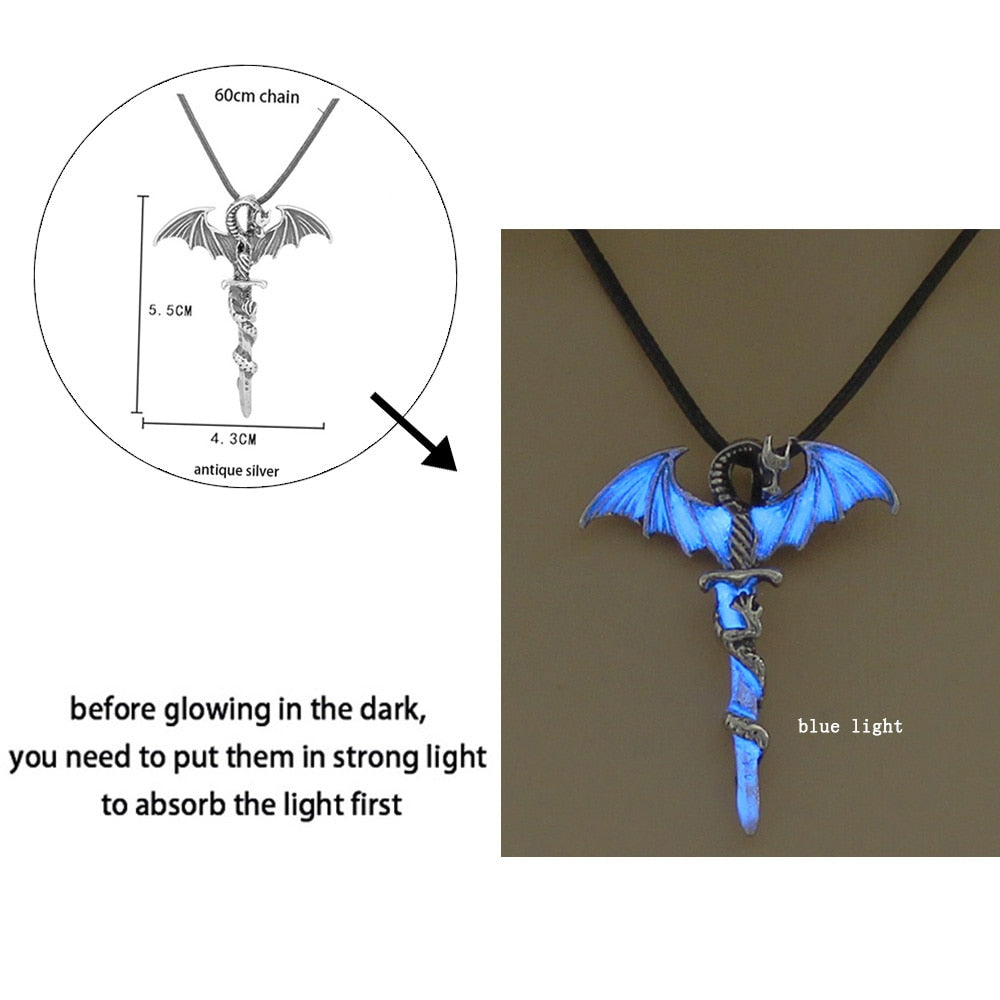 Luminous Dragon Necklace Glowing Night Fluorescence Silver Plated Glow In The Dark Necklace - MERGE.DAY.1.FREESTYLE