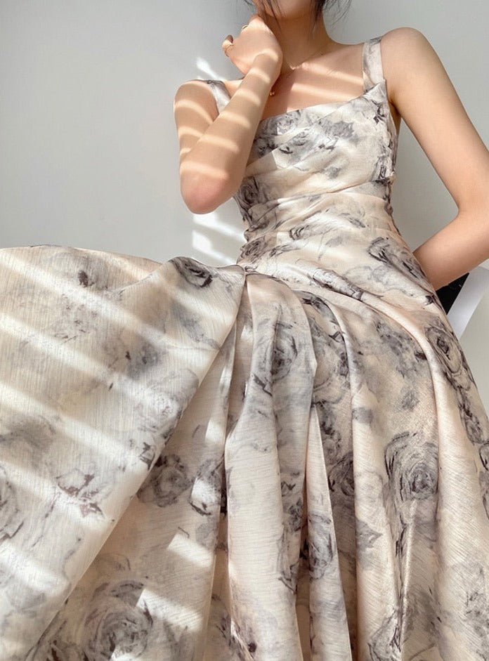 Summer Sleeveless Women Printed Dress Elegant Slim Waist Spaghetti Strap Female - MERGE.DAY.1.FREESTYLE
