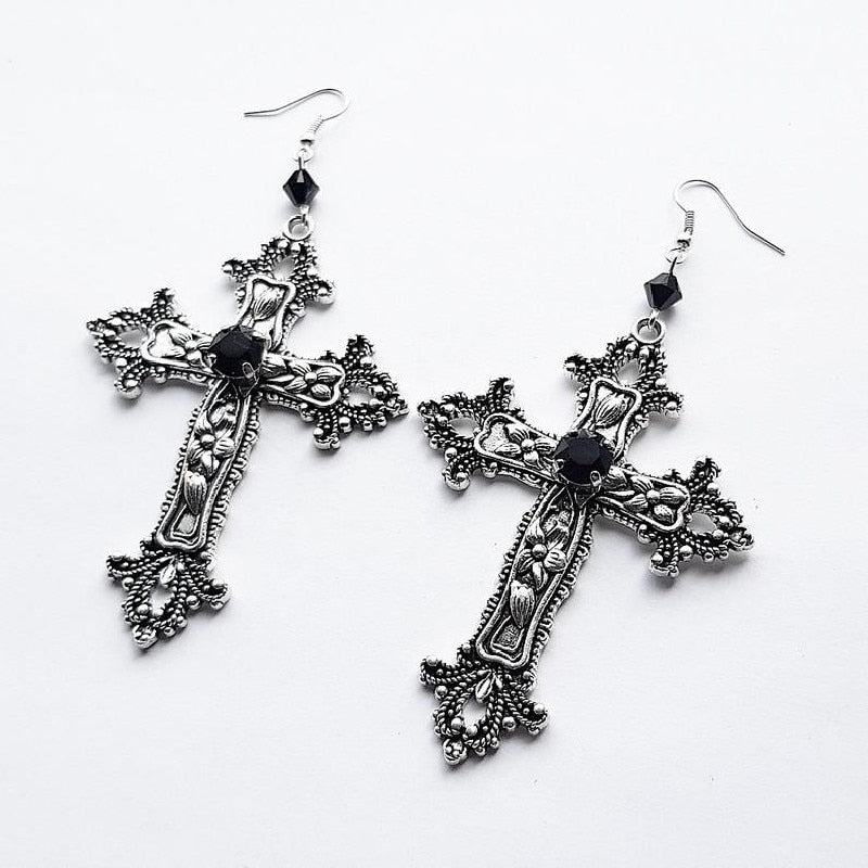 Large Detailed Cross Drill Pendant Necklace Silver Color Tone Gothic Punk Jewellery - MERGE.DAY.1.FREESTYLE