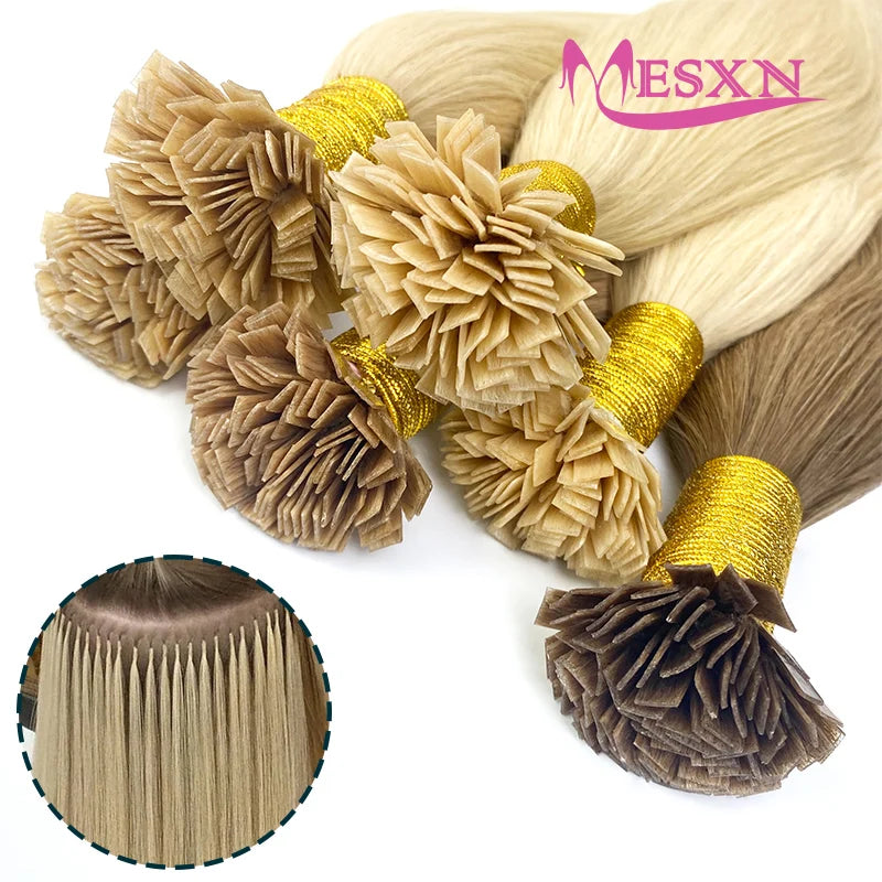 MESXN High Quality Flat Tip Hair Extensions 100% Really Human Fusion Hair Extensions Brown Blonde Color Thickening Of Roots - MERGE.DAY.1.FREESTYLE