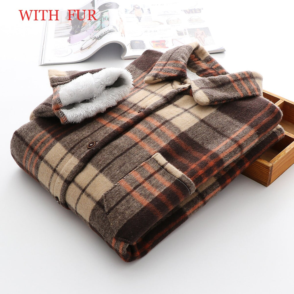 Velvet Thicken Plaid Shirts Blouses Autumn Winter Warm Shirts - MERGE.DAY.1.FREESTYLE
