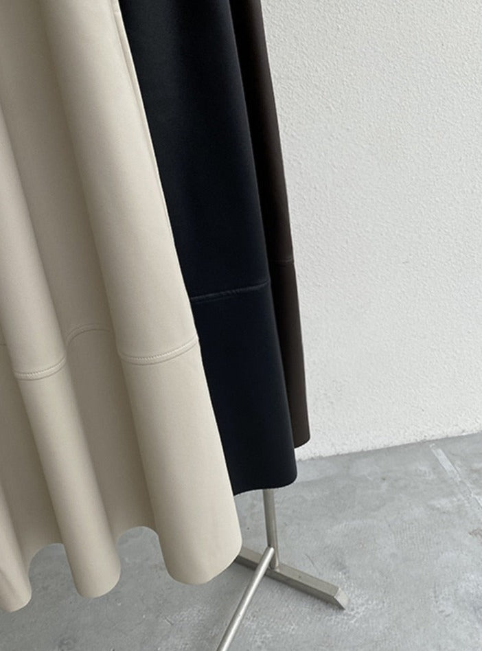 PU Skirts Elastic High Waist Pockets Faux Leather A-line Skirts - MERGE.DAY.1.FREESTYLE