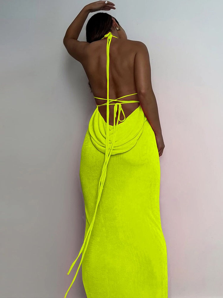 Collar Backless Sleeveless Drawstrings Hollow Out Slit Sexy Maxi Prom Dress - MERGE.DAY.1.FREESTYLE