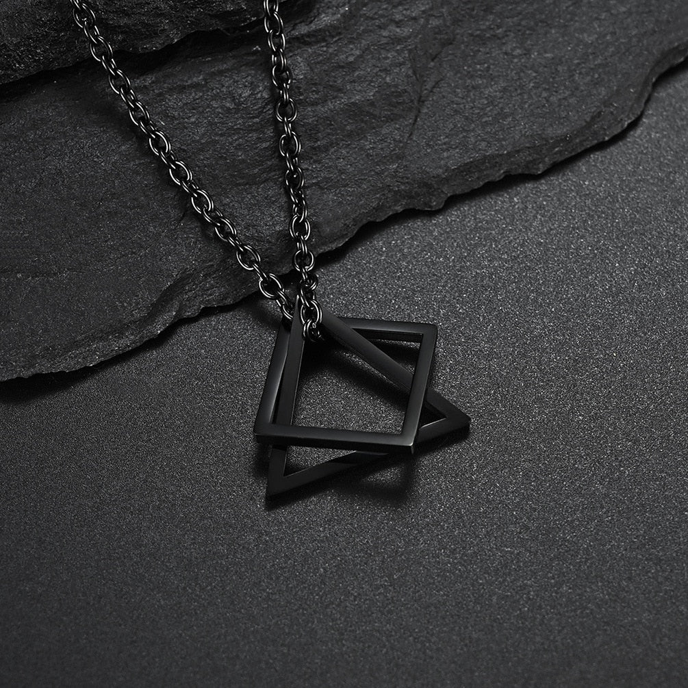 Geometry Interlocking Square Triangle Male Pendant Stacking Streetwear Necklace - MERGE.DAY.1.FREESTYLE