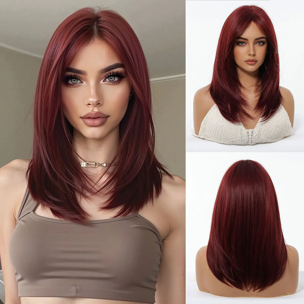 EASIHAIR Medium Length Orange Synthetic Wigs for Women Natural Wavy Wigs With Bangs Heat Resistant Fiber Wigs for Daily Cosplay - MERGE.DAY.1.FREESTYLE