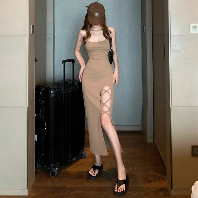 French Slim Fit Split Strap Dress Sleeveless Strap Dress - MERGE.DAY.1.FREESTYLE