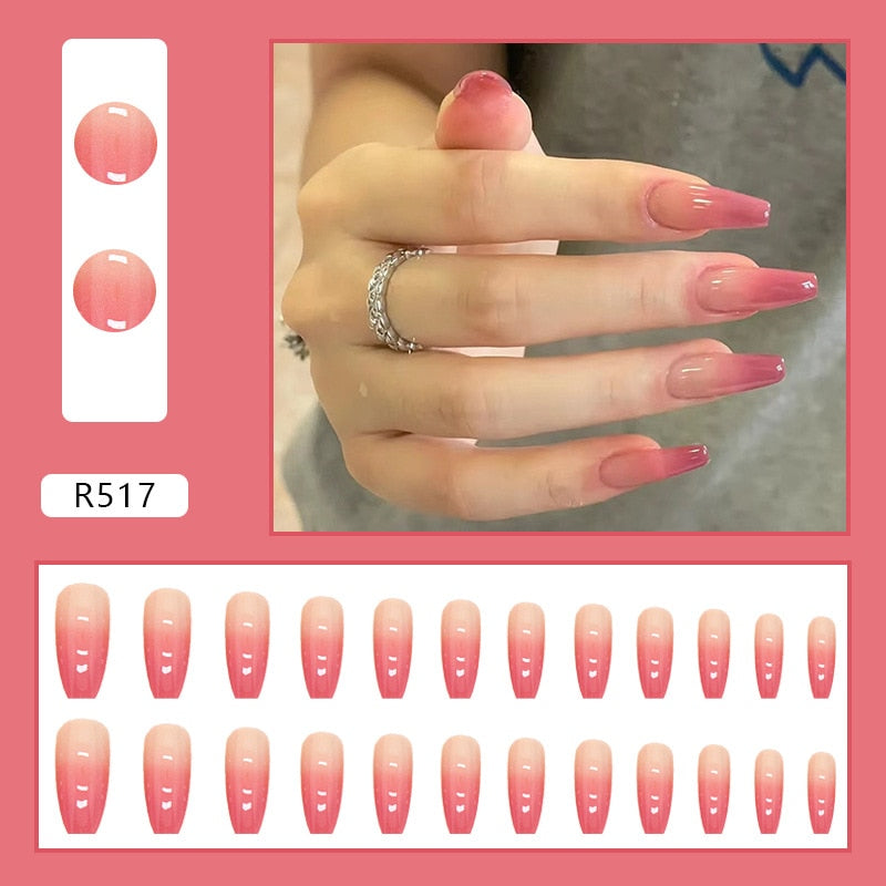 24Pcs/Box Charming Pink Flame Short Fake Nails press on Square Head Full Cover Detachable - MERGE.DAY.1.FREESTYLE