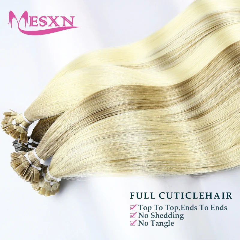 MESXN High Quality Flat Tip Hair Extensions 100% Really Human Fusion Hair Extensions Brown Blonde Color Thickening Of Roots - MERGE.DAY.1.FREESTYLE