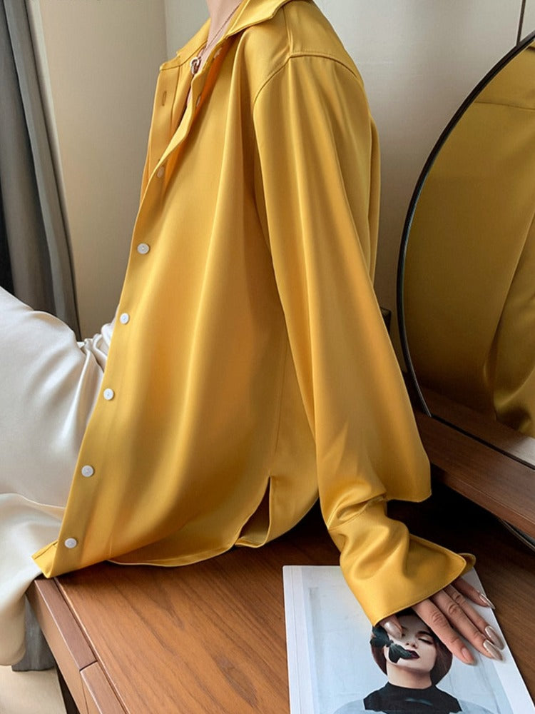 Loose Single-breasted Female Satin Shirts Tops Spring Summer Blusas - MERGE.DAY.1.FREESTYLE